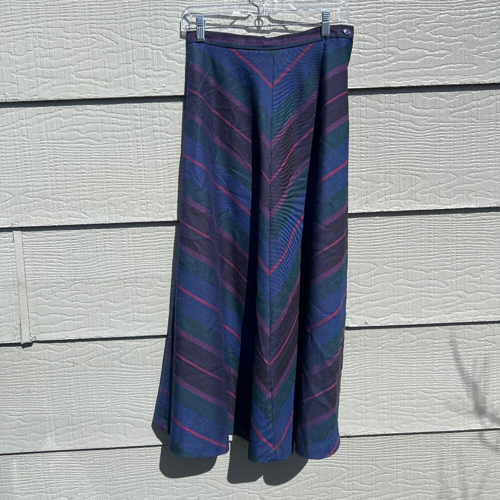 Takata Vintage 100% Wool Long Striped Skirt Made in the USA Women's Size 10